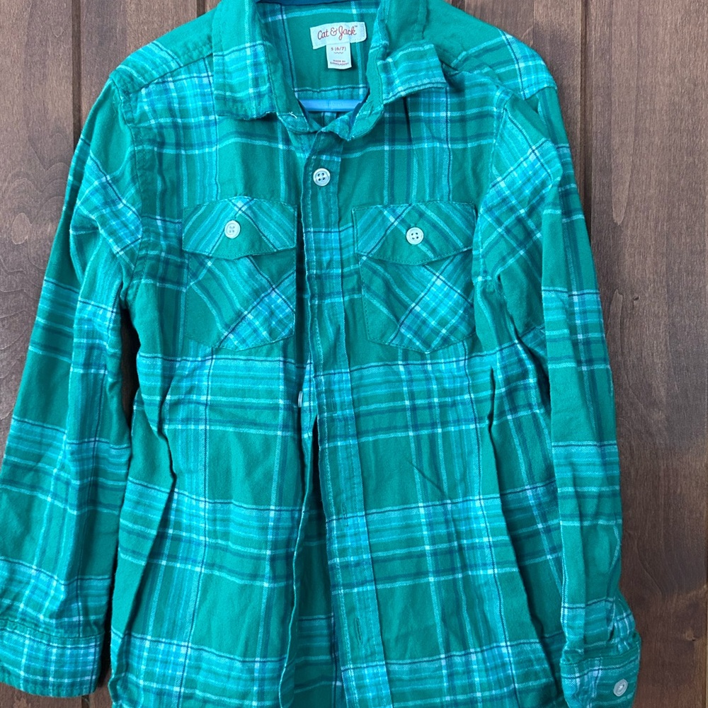 Cat & Jack Teal Plaid Button Down Shirt
